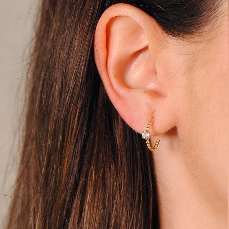 Aros Pendientes Oro 18k mujer 13 mm. bolas aguamarina centro ancho 3