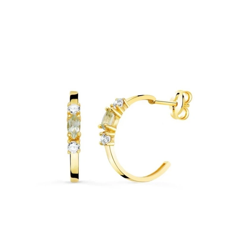 Aros Pendientes Oro 18k mujer 15 mm. aguamarina rectangular circonita