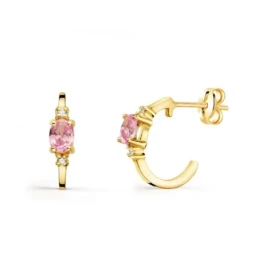 Aros Pendientes Oro 18k mujer 12 mm. circonita color rosa ovalada anc