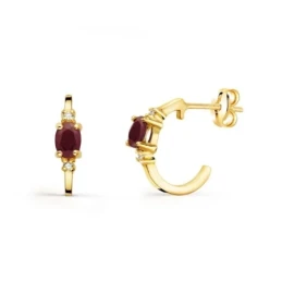 Aros Pendientes Oro 18k mujer 12 mm. rubí ovalado circonitas ancho 3