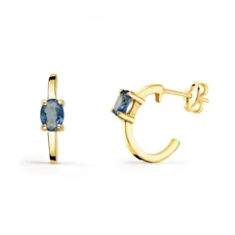 Aros Pendientes Oro 18k mujer 12 mm. aguamarina ovalada abiertos anch