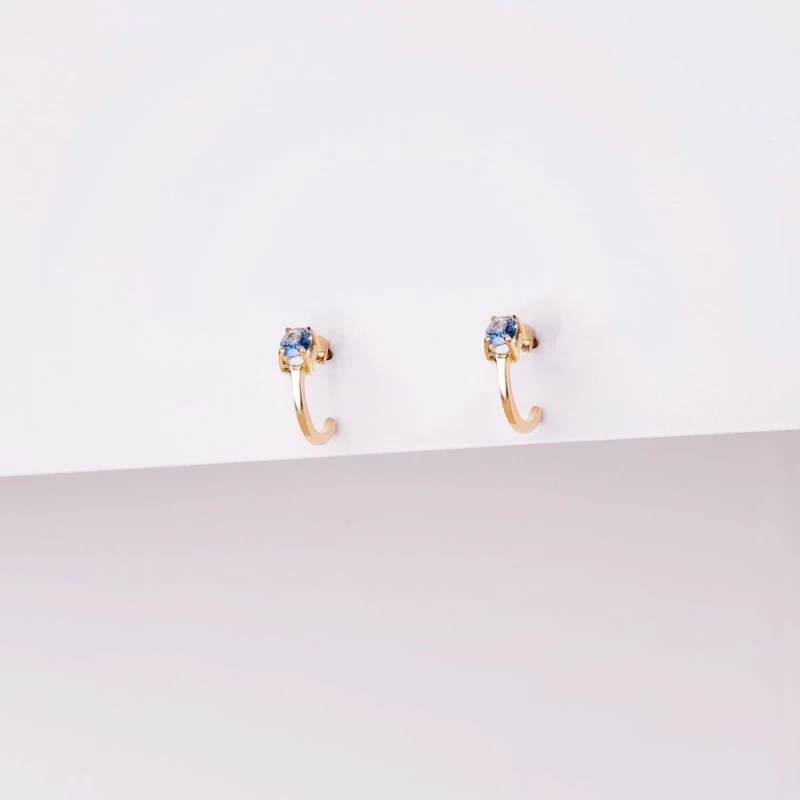 Aros Pendientes Oro 18k mujer 12 mm. aguamarina ovalada abiertos anch