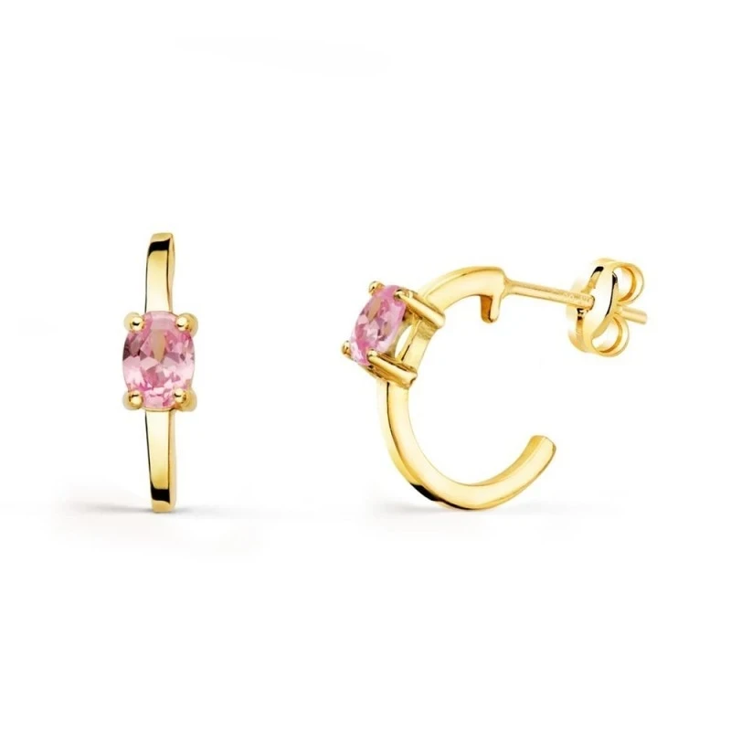 Aros Pendientes Oro 18k mujer 12 mm. circonita color rosa ovalada anc