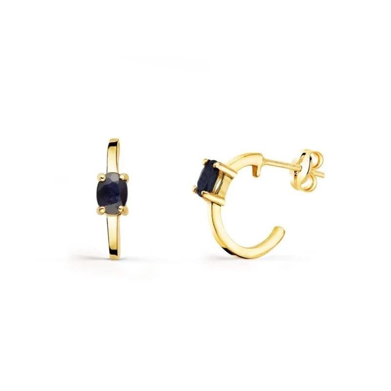Aros Pendientes Oro 18k mujer 12 mm. zafiro ovalado ancho 3 mm.