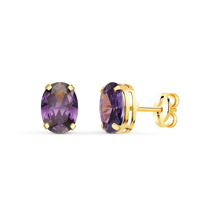 Pendientes Oro 18k mujer 7 mm. piedra amatista ovalada