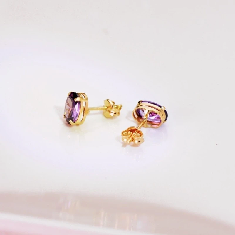 Pendientes Oro 18k mujer 7 mm. piedra amatista ovalada