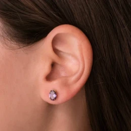 Pendientes Oro 18k mujer 7 mm. piedra amatista ovalada