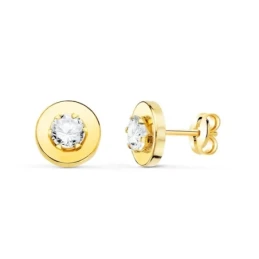 Pendientes Oro 18k mujer 7.5 mm. redondos circonita centro garras 4 m