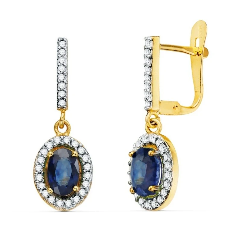 Pendientes Oro Bicolor 18k mujer 22 mm. dos cuerpos zaforp 6 mm. oval