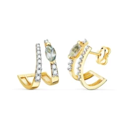 Pendientes Oro 18k mujer 15 mm. dos bandas topacio azul combinado cir