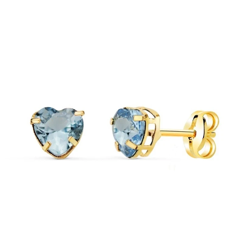 Pendientes Oro 18k mujer 5 mm. piedra aguamarina forma corazón