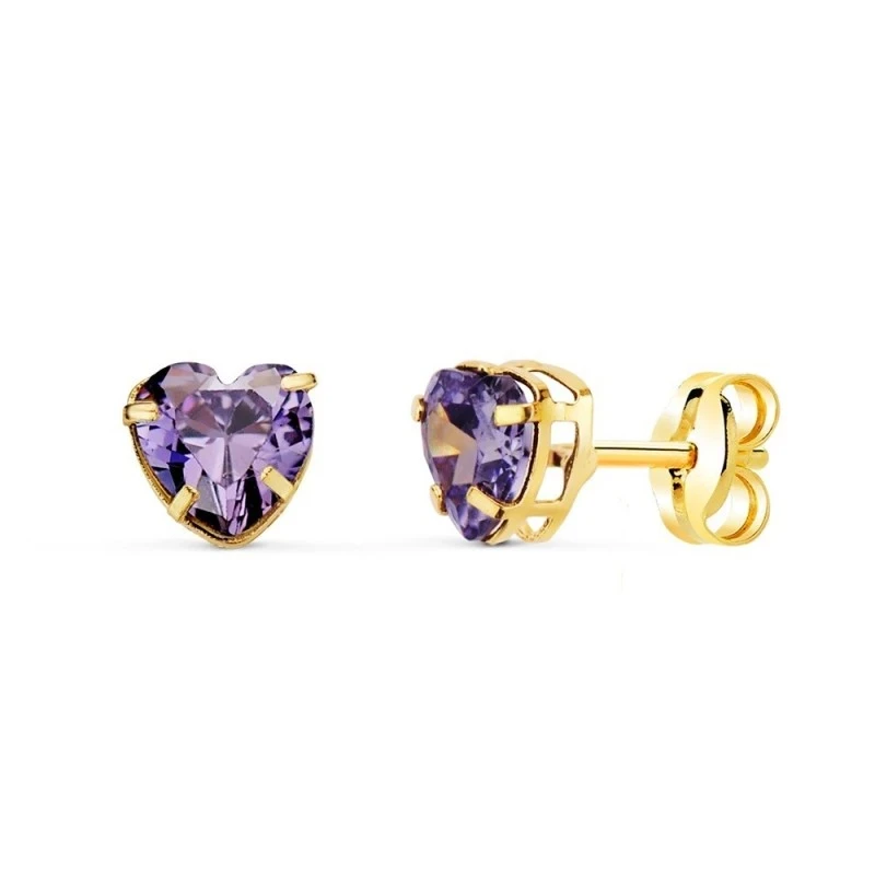 Pendientes Oro 18k mujer 5 mm. piedra amatista forma corazón