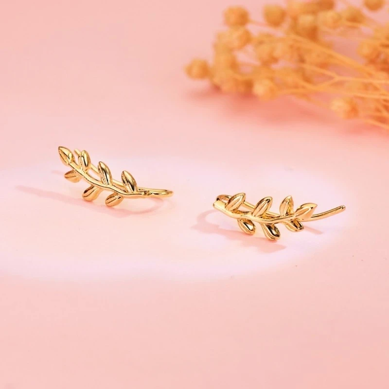Pendientes Trepadores Oro 18k mujer 14 mm. rama hojas