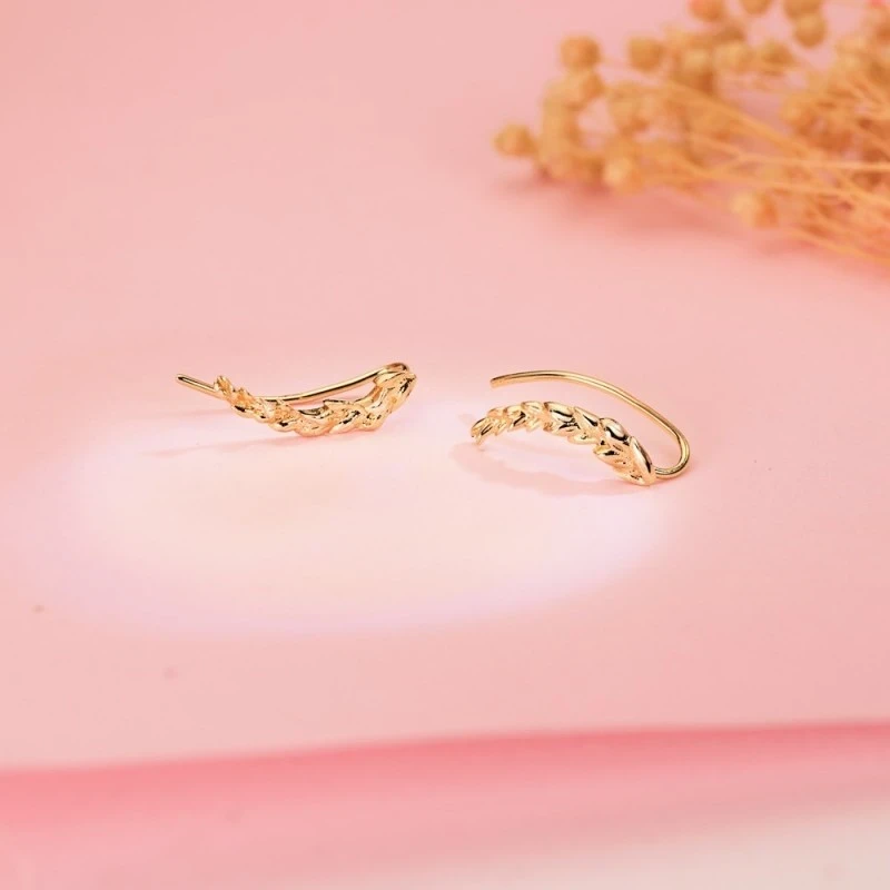 Pendientes Trepadores Oro 18k mujer 15 mm. rama hojas