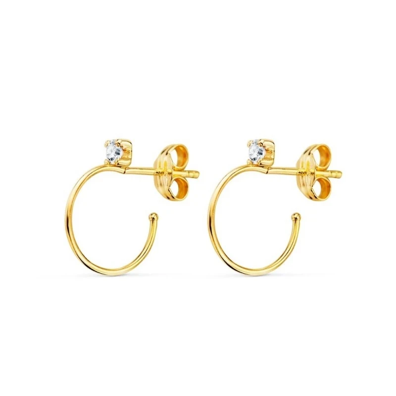 Aros Pendientes Oro 18k mujer 15 mm. hilo fino 0.5 mm. circonita abie