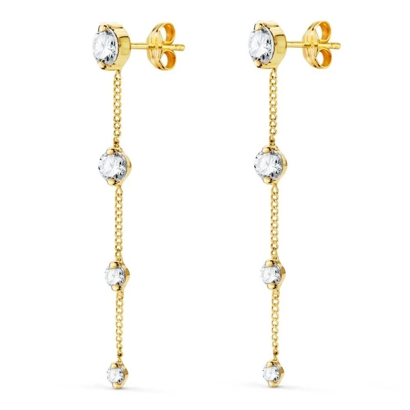 Pendientes Largos Oro 18k mujer 39 mm. cadena circonitas tamaños comb