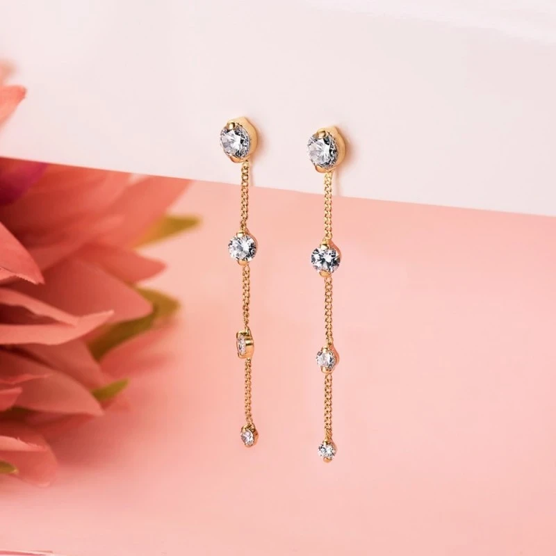 Pendientes Largos Oro 18k mujer 39 mm. cadena circonitas tamaños comb
