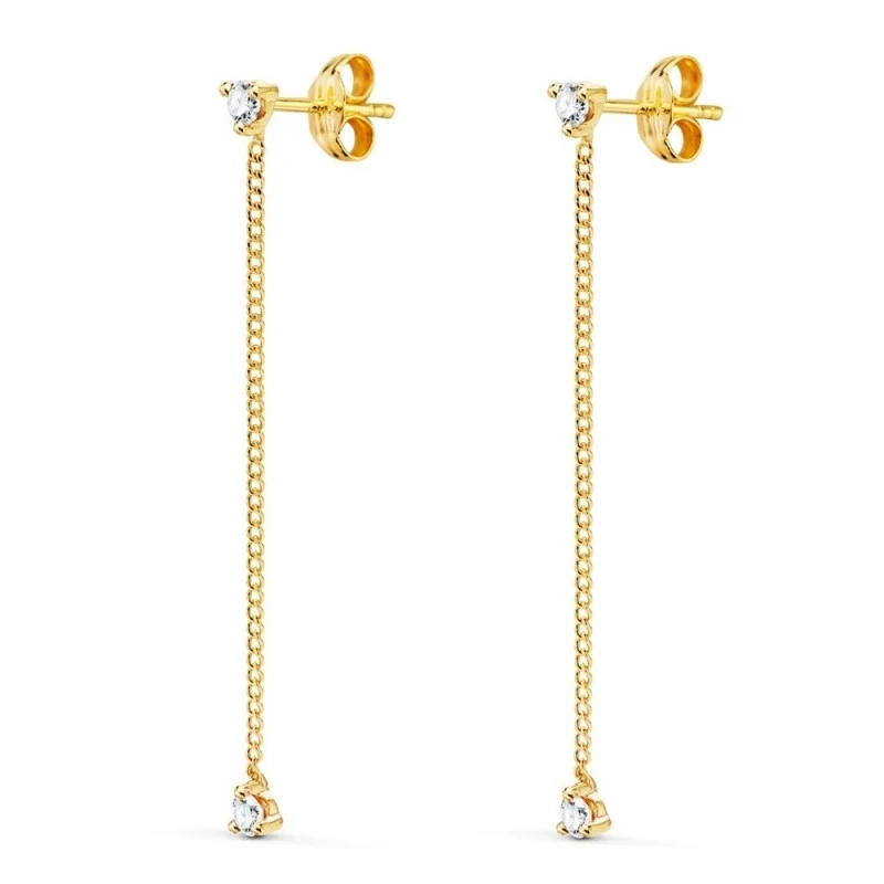 Pendientes Largos Oro 18k mujer 42 mm. cadena circonita