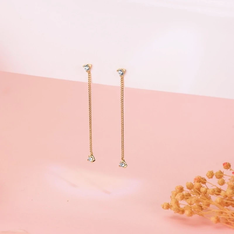 Pendientes Largos Oro 18k mujer 42 mm. cadena circonita