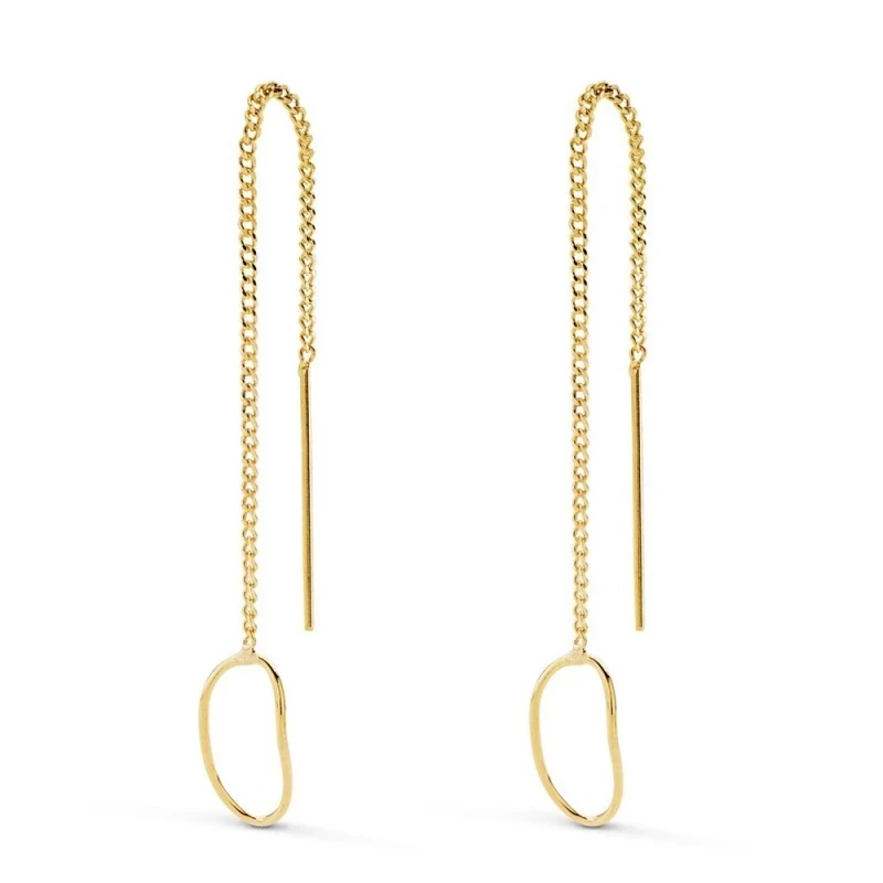 Pendientes Largos Oro 18k mujer 76 mm. cadena detalle ovalado calado