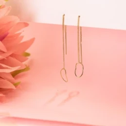 Pendientes Largos Oro 18k mujer 76 mm. cadena detalle ovalado calado