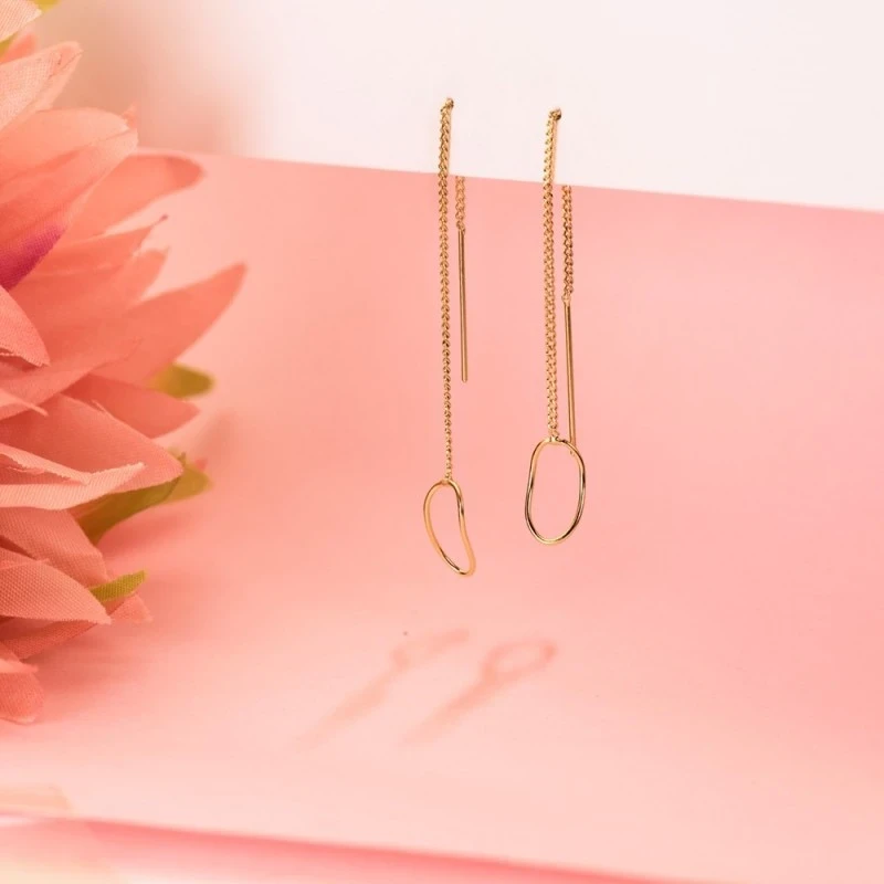Pendientes Largos Oro 18k mujer 76 mm. cadena detalle ovalado calado