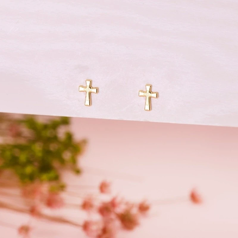 Pendientes Oro 18k mujer 6 mm. forma cruz