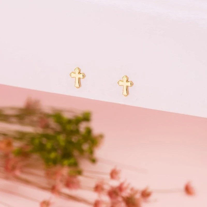 Pendientes Oro 18k mujer 6 mm. forma cruz brillo