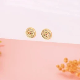 Pendientes Oro 18k mujer 9 mm. redondos circonitas colores combinados
