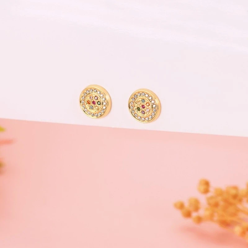 Pendientes Oro 18k mujer 9 mm. redondos circonitas colores combinados