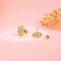 Pendientes Oro 18k mujer 9 mm. redondos circonitas colores combinados