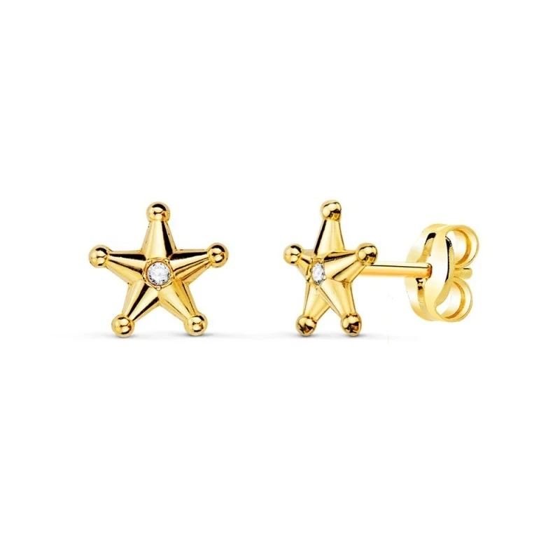 Pendientes Oro 18k mujer 7 mm. forma estrella sheriff circonita centr