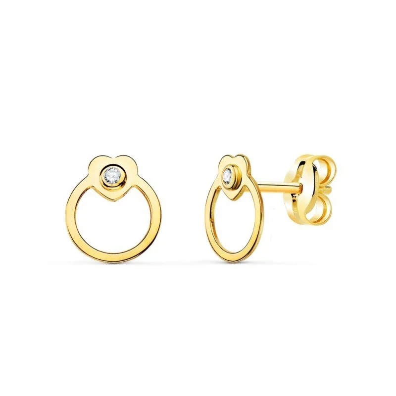 Pendientes Oro 18k mujer 7 mm. redondos calados circonita forma coraz