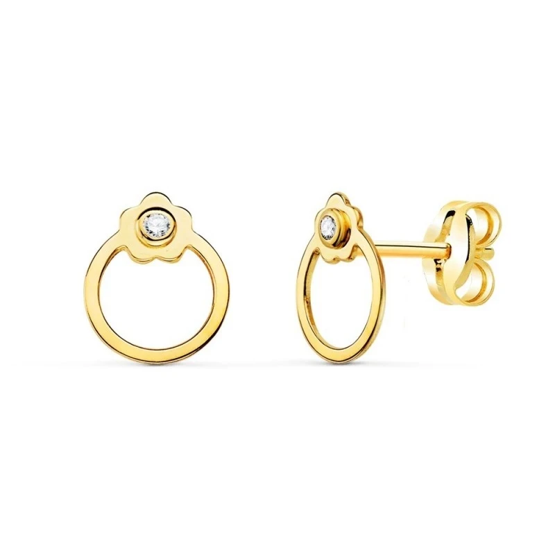 Pendientes Oro 18k mujer 7 mm. redondos calados circonita forma flor
