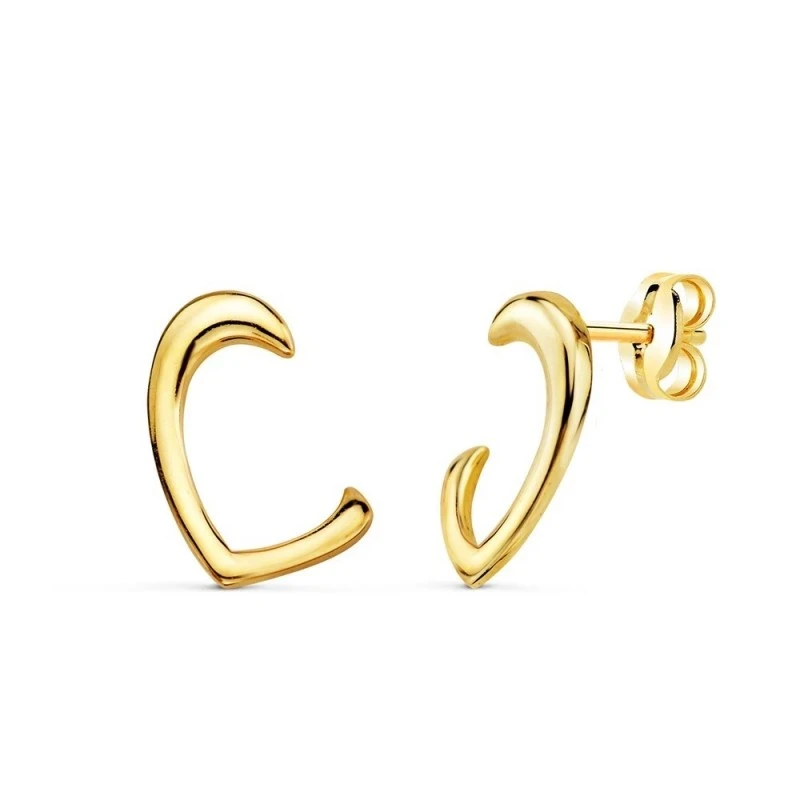 Pendientes Oro 18k mujer 12 mm. medio corazón liso brillo