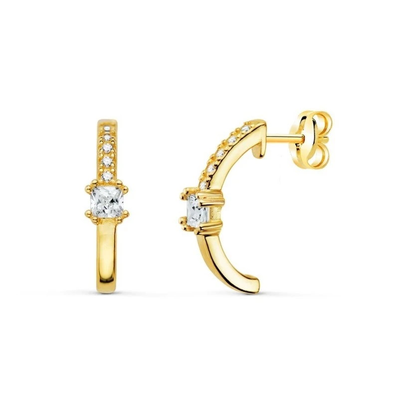 Pendientes Oro 18k mujer 13 mm. circonitas medio aro