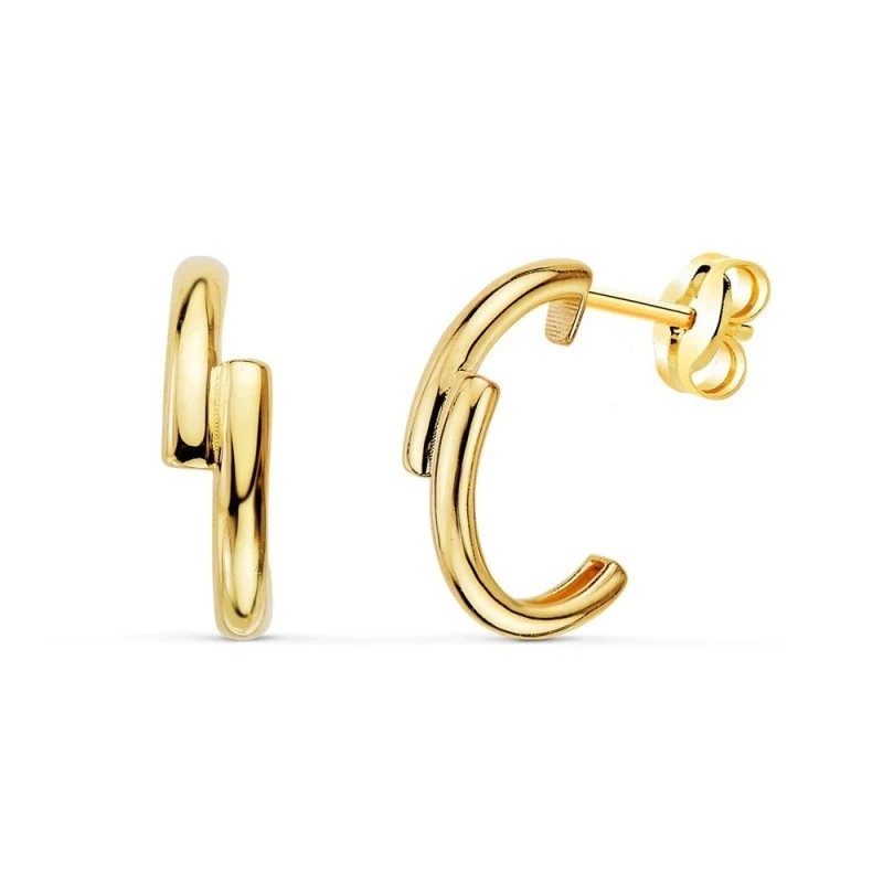 Pendientes Oro 18k mujer 13 mm. doble banda lisa