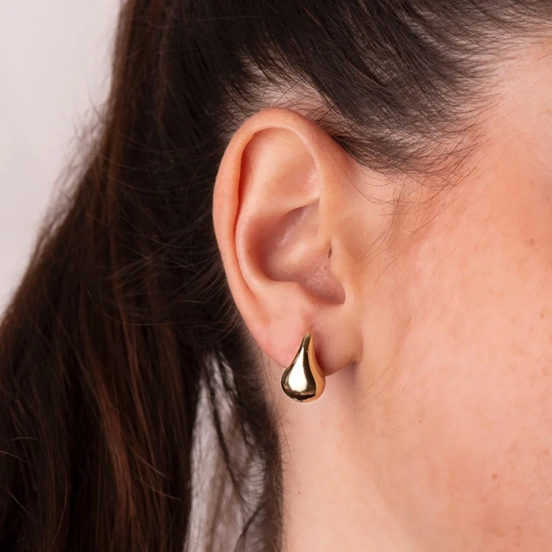 Pendientes Oro 18k mujer 16 mm. gota lisa brillo