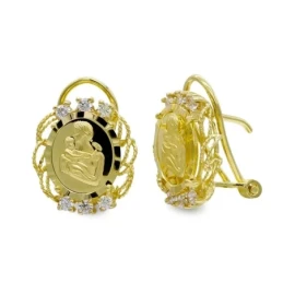 Pendientes Oro 18k mujer moneda madre detalle circonitas