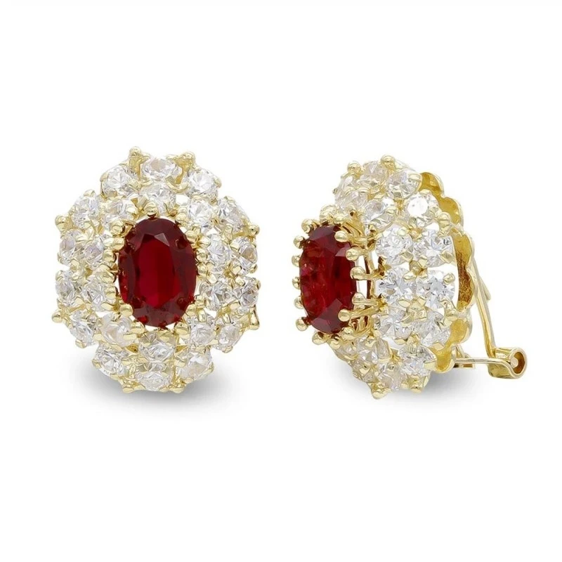 Pendientes Oro 18k mujer circonitas combinadas color centro ovalada