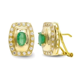 Pendientes Oro 18k mujer 6 mm. esmeralda centro ovalada combinada cir