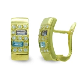 Pendientes Oro 18k mujer rectangulares circonitas colores combinados