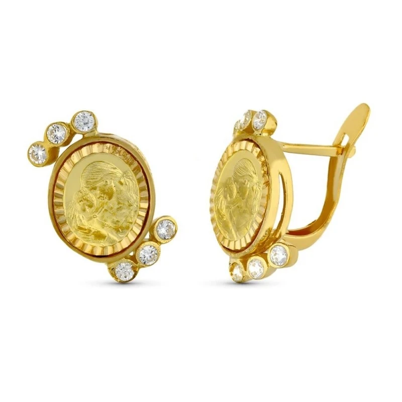 Pendientes Oro 18k mujer 15 mm. madre redondos circonitas