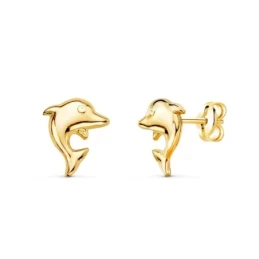Pendientes Oro 18k mujer 8 mm. forma delfín liso