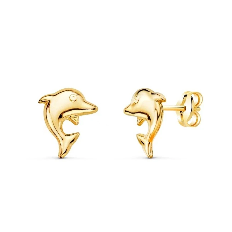 Pendientes Oro 18k mujer 8 mm. forma delfín liso