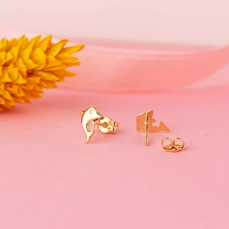 Pendientes Oro 18k mujer 8 mm. forma delfín liso