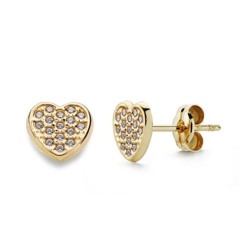Pendientes Oro 18k mujer 9 mm. forma corazón circonitas