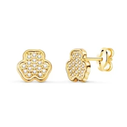 Pendientes Oro 18k mujer 7 mm. forma trebol circonitas centro