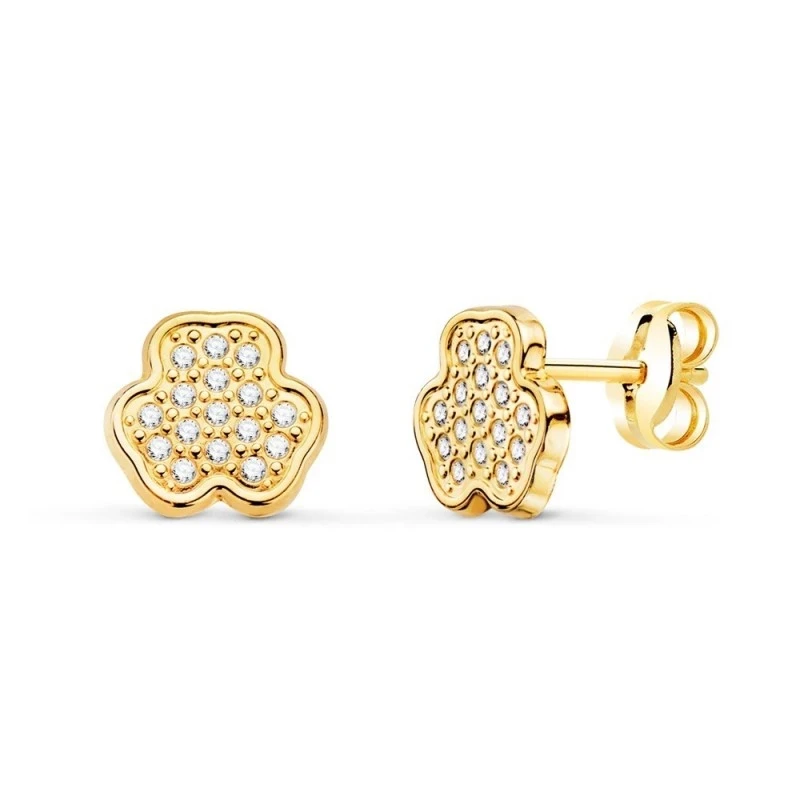 Pendientes Oro 18k mujer 7 mm. forma trebol circonitas centro