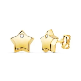 Pendientes Oro 18k mujer 7 mm. forma estrella lisa detalle circonita